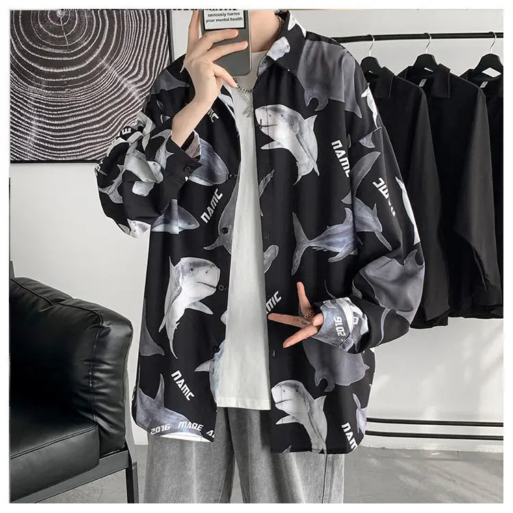 Chemises à col rabattu à manches longues pour hommes, impression Aadt, beau printemps, mode d'été mince, streetwear décontracté, vêtements à boutons