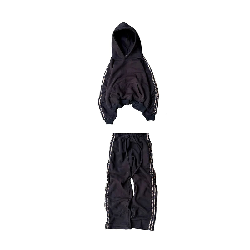 Mode 2 pièces côté rayé polyvalent confort pull à capuche taille élastique pantalons de sport ensemble Y2K hommes femmes décontracté Streetwear