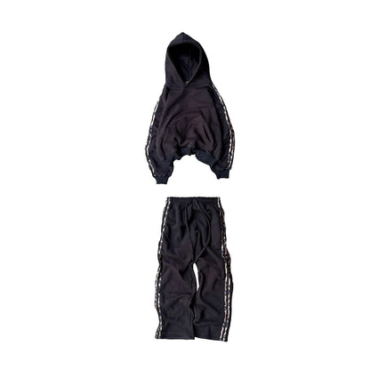 Mode 2 pièces côté rayé polyvalent confort pull à capuche taille élastique pantalons de sport ensemble Y2K hommes femmes décontracté Streetwear