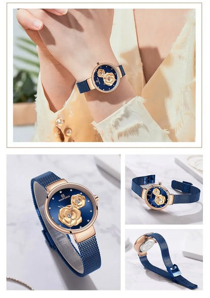NAVIFORCE-Montre-bracelet  en maille pour femme, bracelet en acier inoxydable,