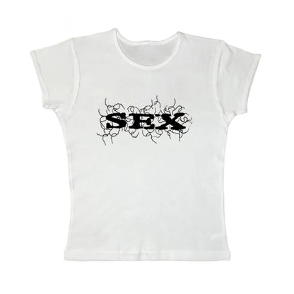 Haut court vintage à imprimé graphique esthétique, mode grunge gothique, haut précieux Y2k, streetwear, hip hop décontracté, slim, glaEMO