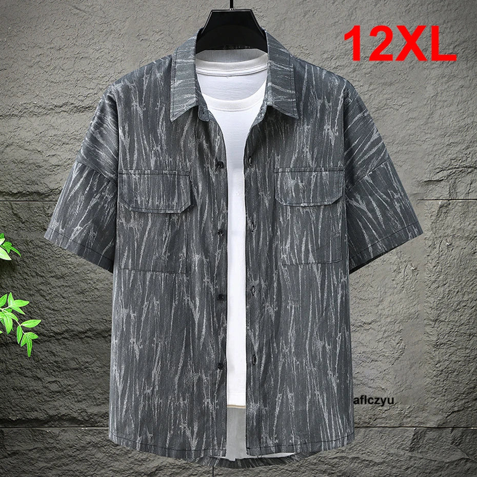 Aflczyu-Chemises en coton à manches courtes pour hommes, chemises cargo décontractées, mode estivale, grande taille, 10XL, 12XL