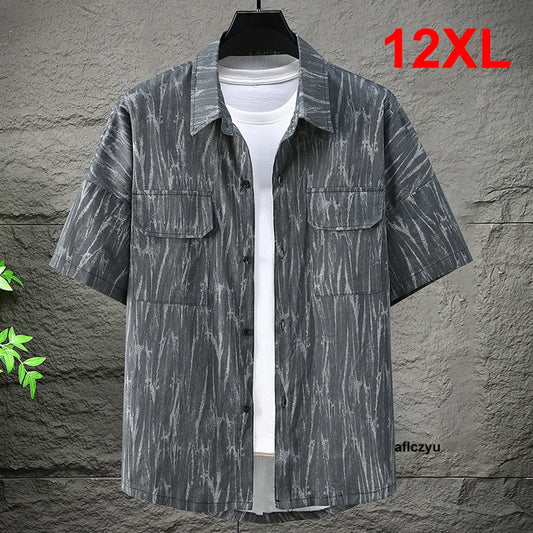Aflczyu-Chemises en coton à manches courtes pour hommes, chemises cargo décontractées, mode estivale, grande taille, 10XL, 12XL