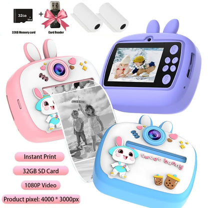 Appareil photo numérique pour enfants impression instantanée pour enfants impression thermique lapin caméra impression Photo instantanée caméra vidéo jouets + 32G mémoire C