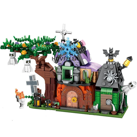 Blocs de construction de maison de citrouille d'halloween 4 en 1, City Kid, bricolage, modèle de chariot de citrouille, ensemble de briques, jouets pour enfants, cadeau