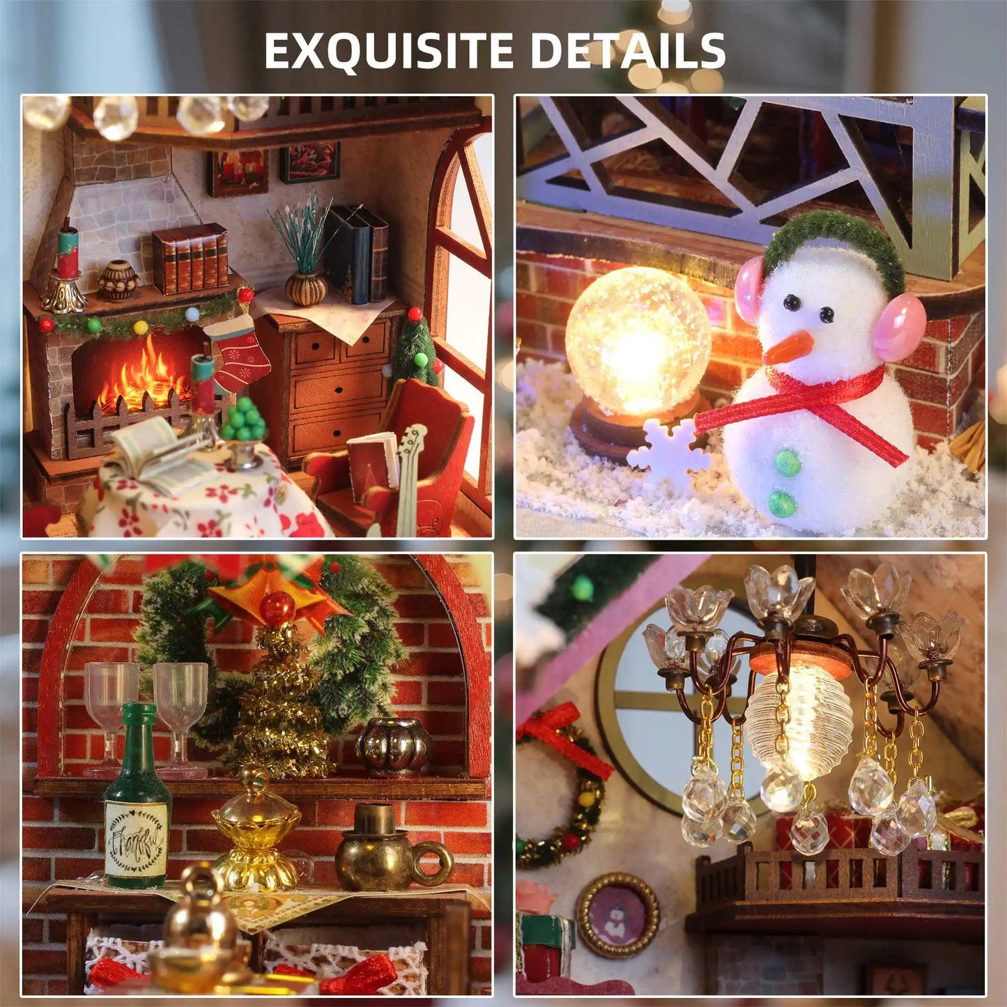 Maison chaude de nuit de Noël - Kit de bricolage de maison de poupée miniature avec boîte à musique, décoration de bureau, cadeau créatif (boîte de couleur anglaise)