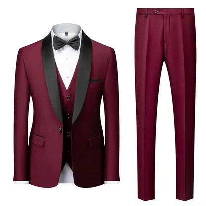 Ensemble 3 pièces pour hommes pour mariage, blazers élégants, col nœud, veste de luxe, pantalon, manteau formel, robe moulante, haute qualité