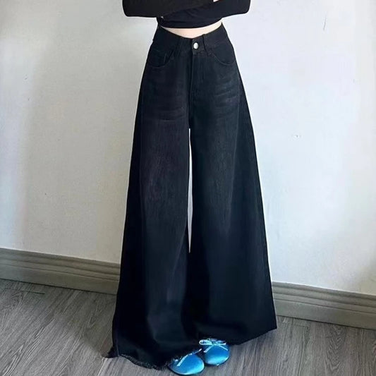 Automne printemps jambe large jean femmes Denim pantalon Vintage pantalon droit mode femme noir jean décontracté pantalon à jambes larges