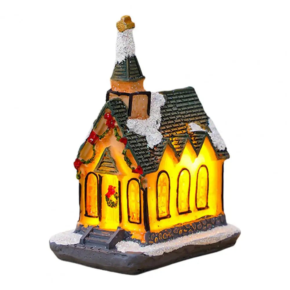 Ornement de maison lumineuse de noël, éclairage chaud romantique, artisanat en résine, couverture de neige LED pour bureau, décoration de maison, Statue de Festival