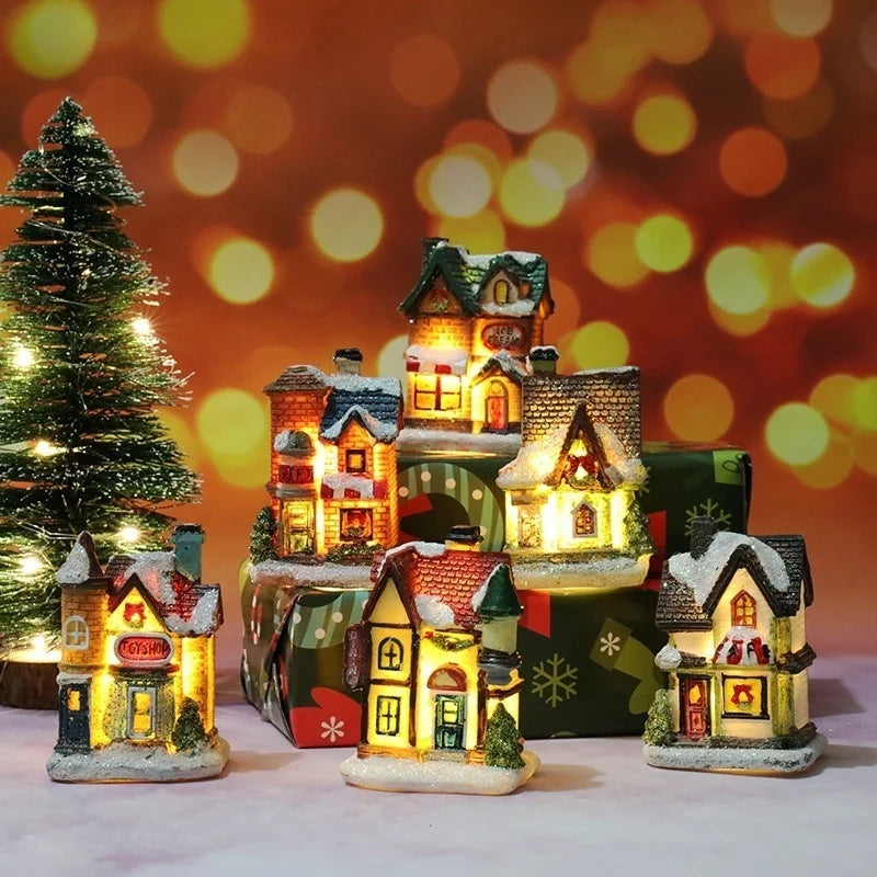 Nouvelles décorations de noël en résine, petite maison, Micro paysage, petits ornements, cadeaux de noël
