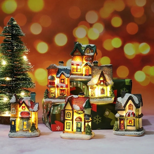 Nouvelles décorations de noël en résine, petite maison, Micro paysage, petits ornements, cadeaux de noël