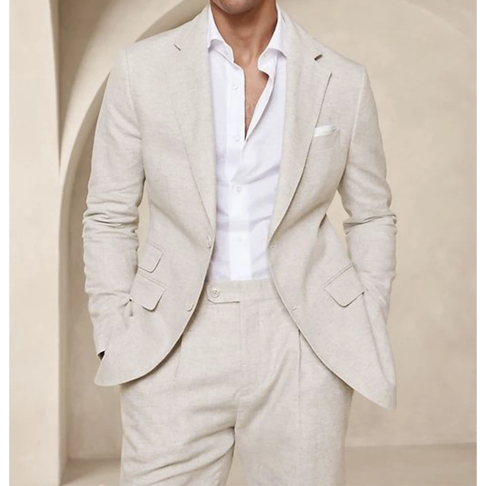 Costume deux pièces en lin pour hommes, Cool, respirant, élégant, mode, Design Slim, robe de mariée, vêtements de travail, confortable, nouveau, été