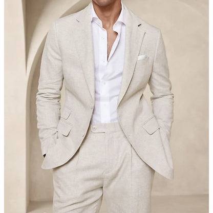 Costume deux pièces en lin pour hommes, Cool, respirant, élégant, mode, Design Slim, robe de mariée, vêtements de travail, confortable, nouveau, été