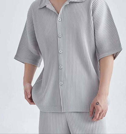 Chemise Plissée à Manches Courtes pour Homme, Cardigan Décontracté, Section Fine, Printemps Été 2024