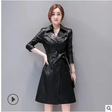 Veste en cuir d'agneau composé pour femme, manteau en fausse fourrure, trench long, lavage gratuit, vêtements en PU, Streetwear, Top, 138