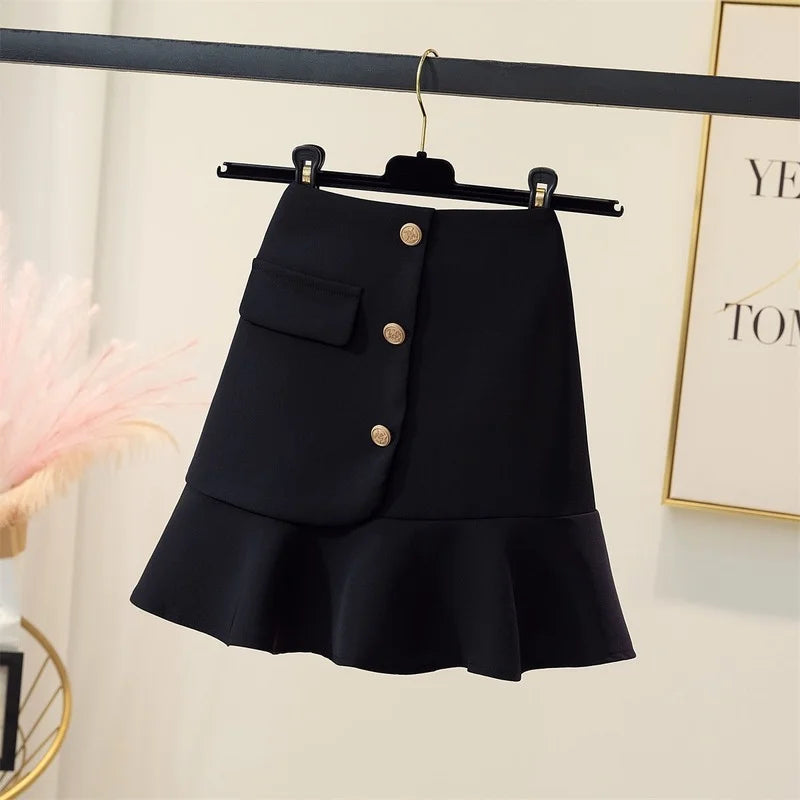 Mini jupes d'été à volants pour femmes, design trapèze, uni, compromis, streetwear, simple, 3 couleurs, assressenti, basique, femme