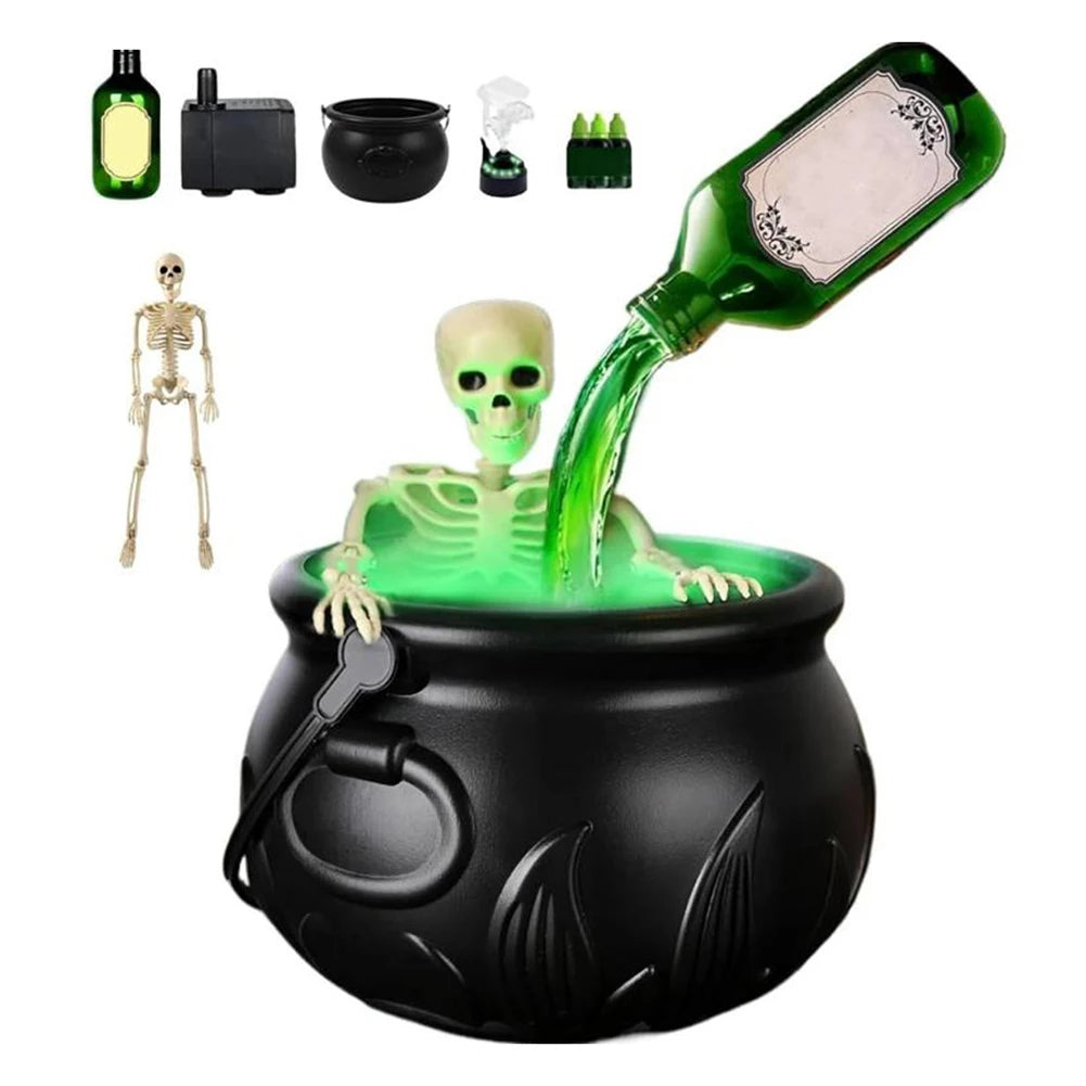 Cauldron de sorcière d'Halloween avec lumière LED et brumisateur de brouillard, décor de squelette pour fête effrayante Hocus Pocus, maison, fête d'Halloween