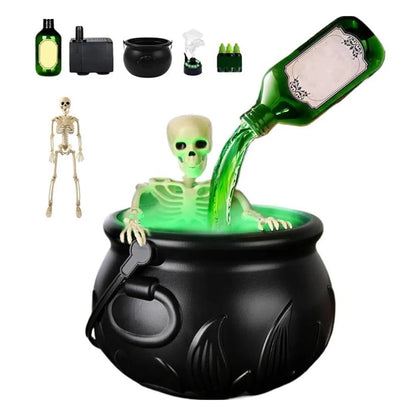 Cauldron de sorcière d'Halloween avec lumière LED et brumisateur de brouillard, décor de squelette pour fête effrayante Hocus Pocus, maison, fête d'Halloween