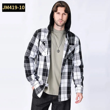 Chemise à manches longues en flanelle pour hommes, manteau à carreaux, décontracté, non repassage, grande taille, chapeau, mode, printemps, automne, nouveau, taille américaine
