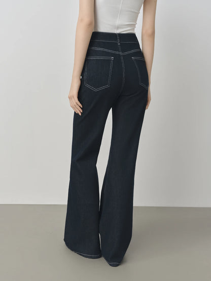 FSLE taille élastique droite mince jean évasé pour les femmes 2025 automne nouveauté Y2K Chic Style coton doux jean 25FS13143