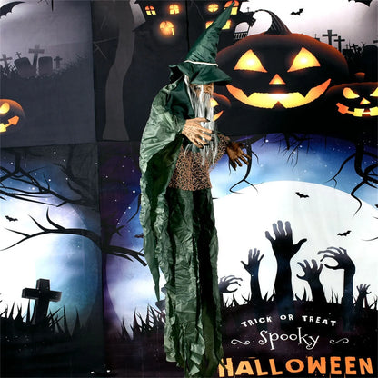 Sorcière parlante d'halloween, sorcière effrayante et effrayante, animatronique, contrôlée par la voix, scintillante, décoration de maison hantée