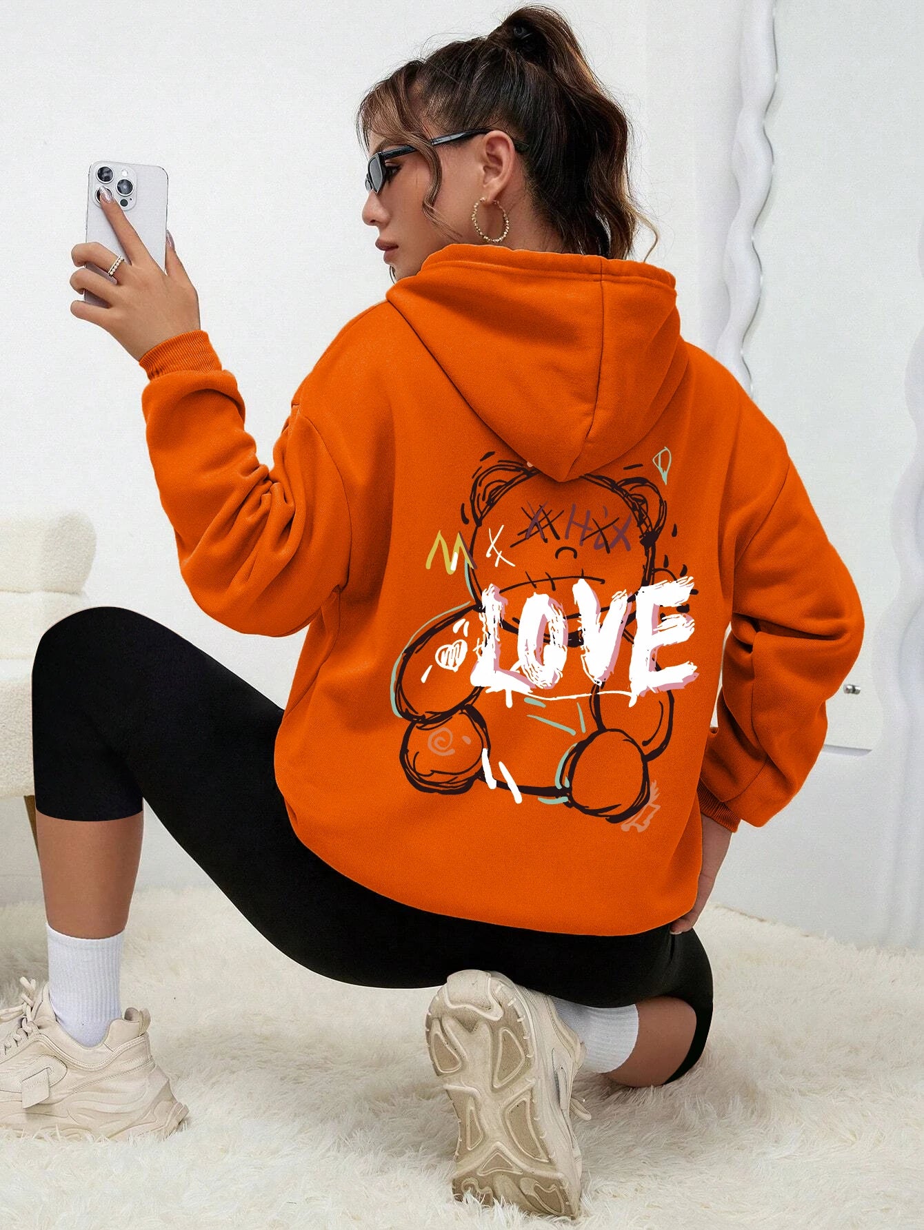 Graffiti ligne ours Simple imprimé femme à capuche Harajuku s-xxl sweat mode décontracté rue à capuche automne chaud Streetwear femmes