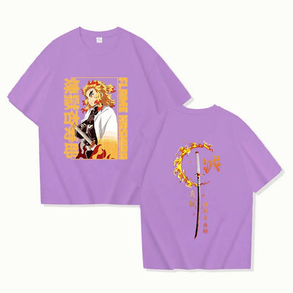 Nouveau Anime Rengoku Kyoujurou T-shirt unisexe à manches courtes col rond été motif décontracté impression T-shirt haut T-shirt