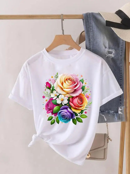 Tendance fleur Style mignon à manches courtes femmes imprimer femme chemise mode vêtements graphiques T-shirts vêtements dame t-shirt décontracté