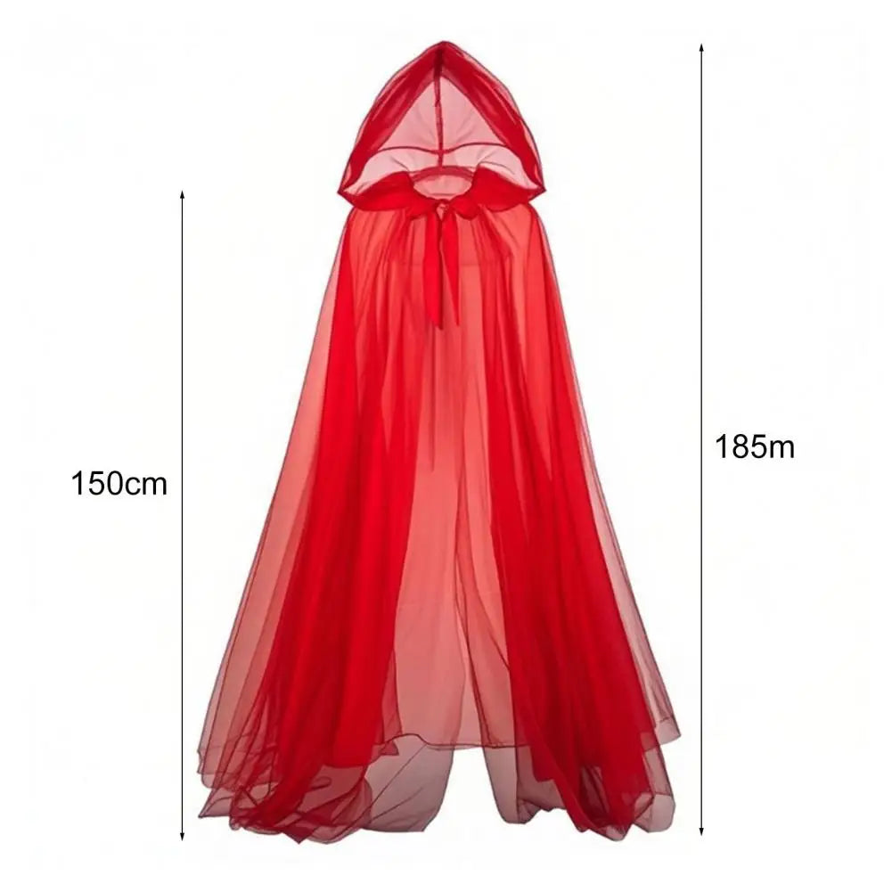 Cape de Costume de Cosplay fantôme d'halloween pour adulte, Cape de sorcière à lacets à capuche, Cape transparente pleine longueur avec capuche surdimensionnée