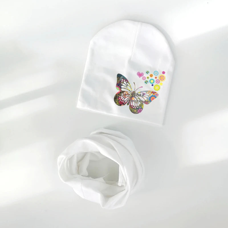 Ensemble de chapeaux de bébé à fleurs papillon pour filles, chapeau pour enfants, chapeau pour bébé garçon, chapeau en coton, écharpe pour enfants, collier, écharpe pour enfants