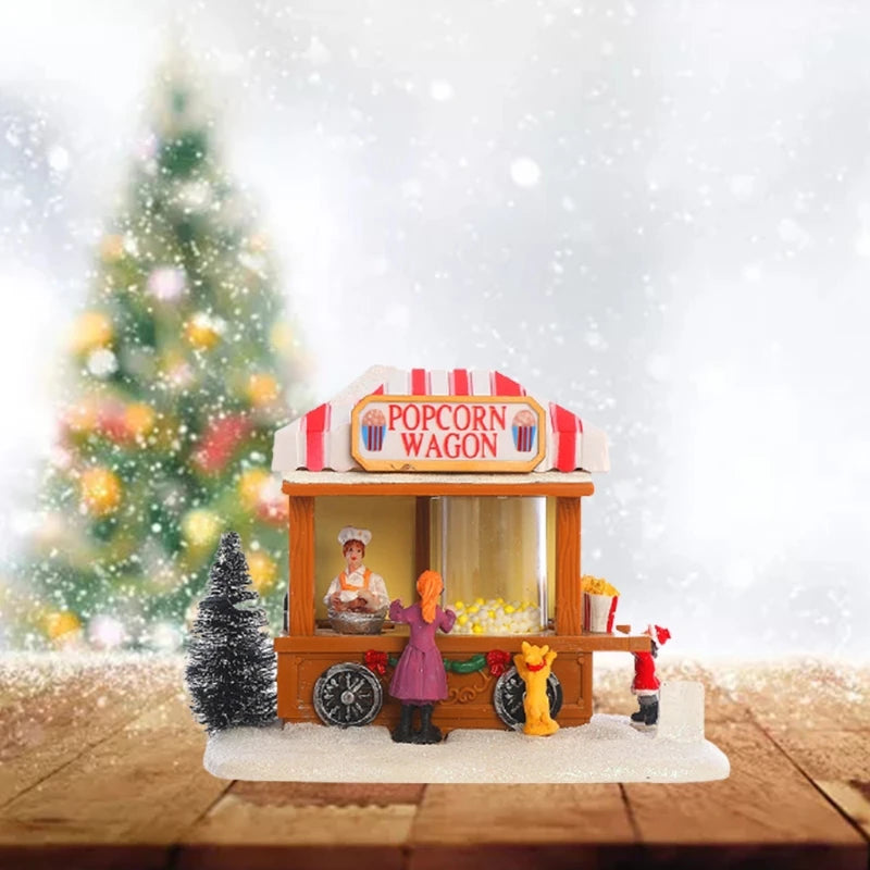 Wagon de pop-corn en résine 4.2 par LED, maison de Noël, scène de village de voiture à manger animée itude, fête de vacances de Noël, brittop, ornement