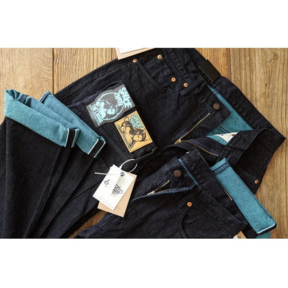 Jean en denim à lisière sanforisée pour homme, embaudouble face, coupe régulière, jambe droite, 15 oz, lavé, ATI CE ZHAN, T6601XX