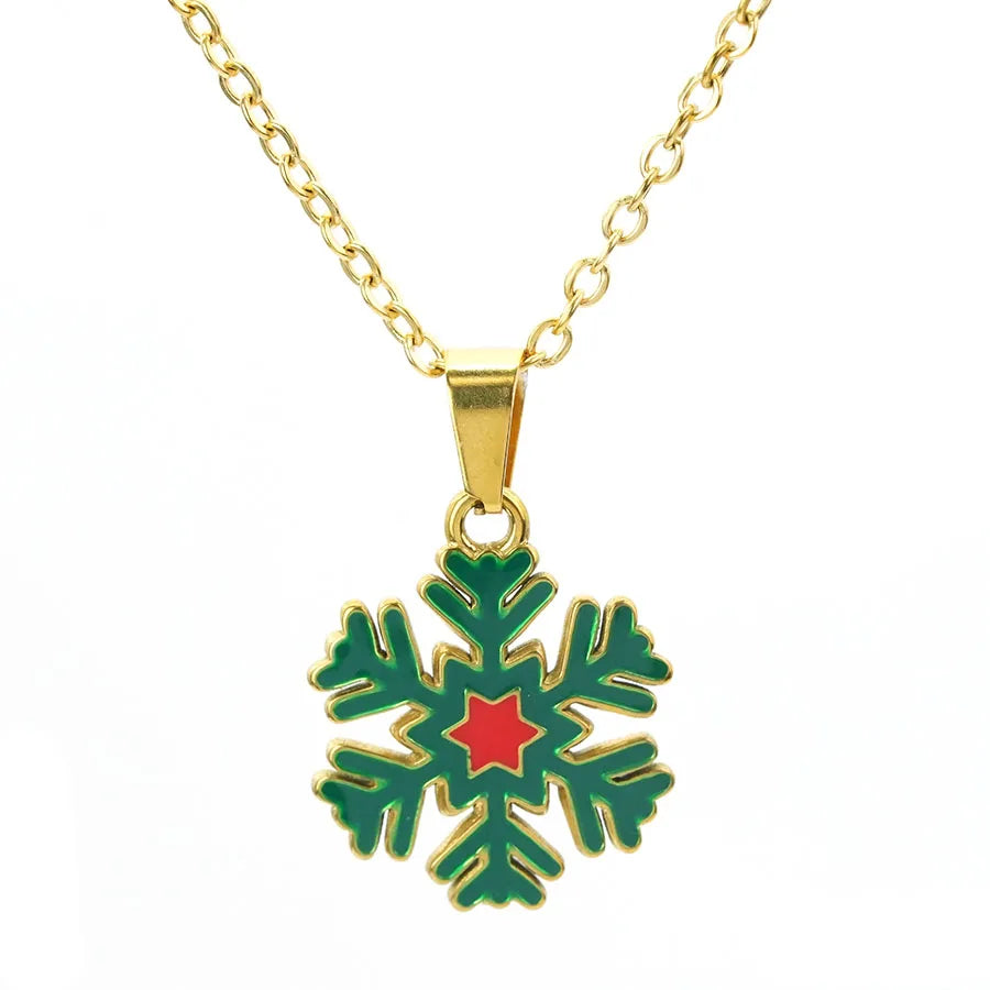 Collier thème de noël, chaîne de couleur or, couronne de flocon de neige du père noël, pendentif d'arbre de bonhomme de neige, cadeaux de Festival, accessoire saisonnier
