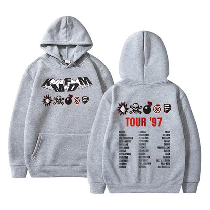 Kmfdm Tour 97 Graphic Hoodie pour hommes et femmes, Rock Band Vintage Gothic Punk Pullover Hoodies, Unsiex Casual Smile Cotton Sweatshirt