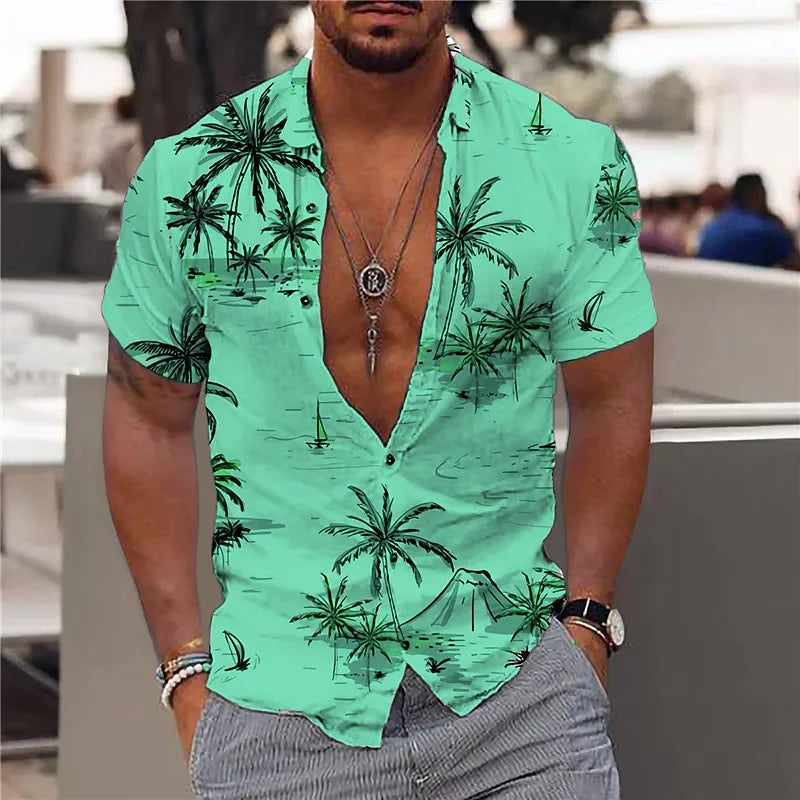 AMP Tree-Chemise hawaïenne imprimée en 3D pour hommes, chemise de plage pour hommes, chemisier à manches courtes, chemises en Y à la mode, 3XL, 2023
