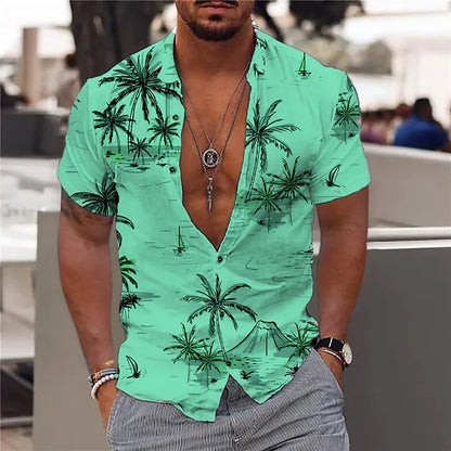 AMP Tree-Chemise hawaïenne imprimée en 3D pour hommes, chemise de plage pour hommes, chemisier à manches courtes, chemises en Y à la mode, 3XL, 2023