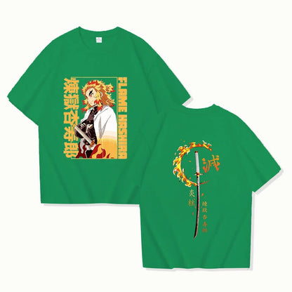 Nouveau Anime Rengoku Kyoujurou T-shirt unisexe à manches courtes col rond été motif décontracté impression T-shirt haut T-shirt