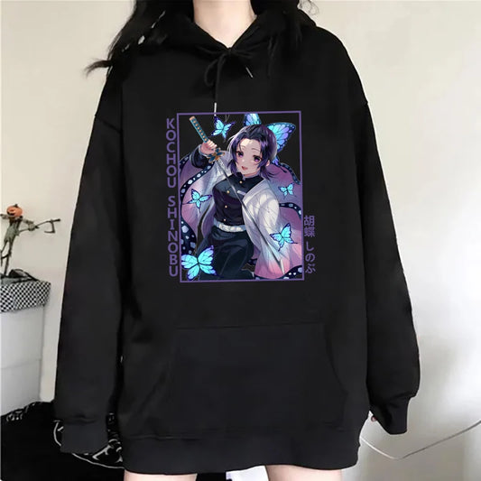 Nouveau Anime Kochou Shinobu imprimé sweat à capuche automne hiver femmes hommes Harajuku sweat à capuche polaire ample décontracté sweats à capuche