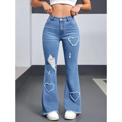 Denim pantalon évasé femmes trou jean botte coupe en détresse 2025 Streetwear taille haute Stretch lavé Vintage pleine longueur pantalon