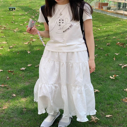 Jupe longue blanche en coton taille haute pour femmes, jupes de gâteau, mode coréenne, doux, simple, adt, ligne A, nouveau, été, 2024