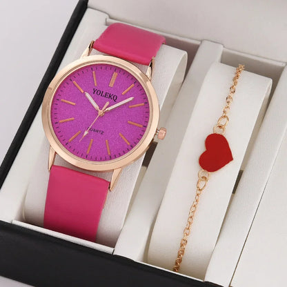 2 pièces ensemble femmes montres mode décontracté dames montres à Quartz bracelet en cuir montre femmes  (sans boîte)