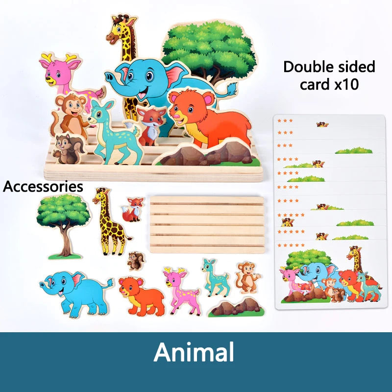 Jeu de pensée logique en bois pour enfants, puzzle de scène d'animaux de ferme, jeu de construction assorti, formation à l'imagination, jouets éducatifs Montessori