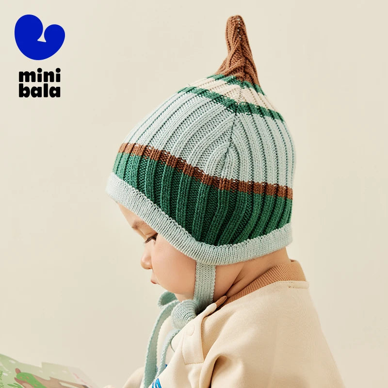 Mini Bala – chapeau de Protection des oreilles pour enfants, bloc de couleurs, pour garçons et filles, casquette tricotée rétro tendance, nouvelle collection automne et hiver 2025