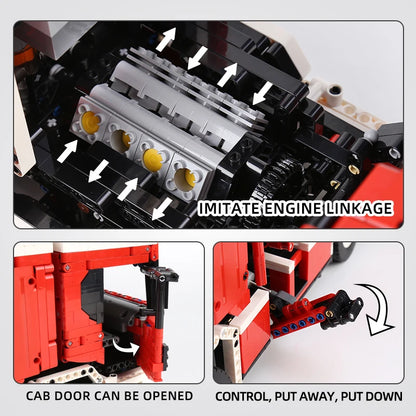 MOULD KING Voiture de Pompiers Motorisé Scania L, Véhicule Technique, Echelle à Plateau Tournant, Ensemble de Blocs de Construction, MOC-60361, Référence 17022