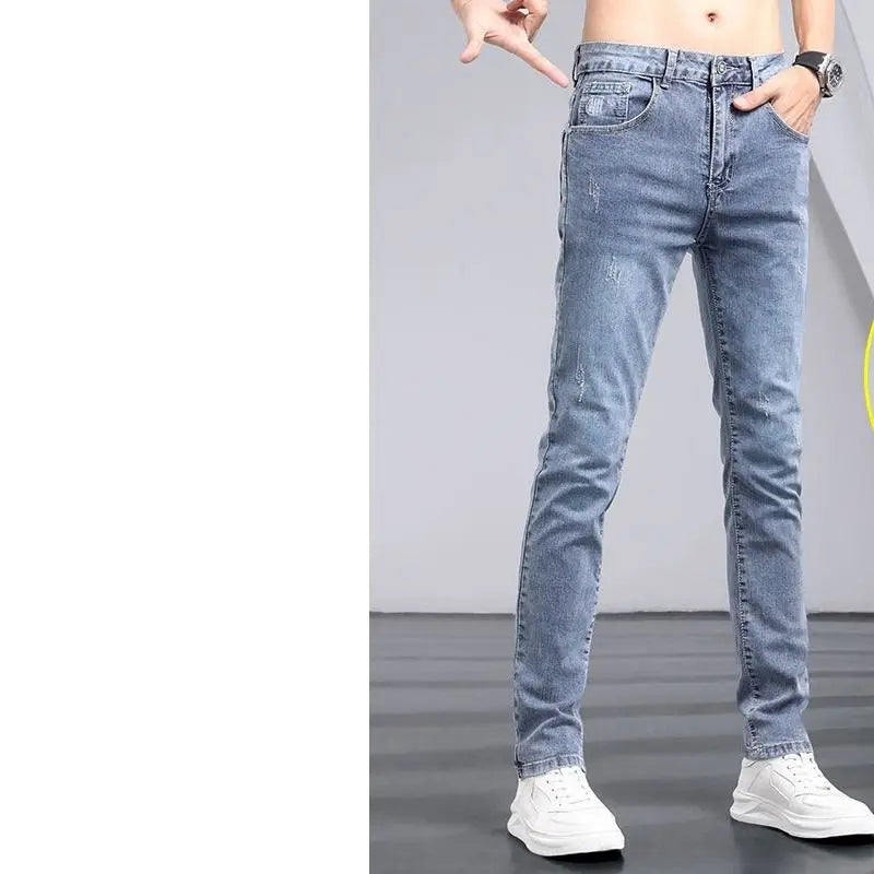 2025 été jean de couleur claire hommes à la mode marque jeunesse Slim-fit élastique Pantalon coréen pantalons longs Streetwear hommes Pantalon Homme
