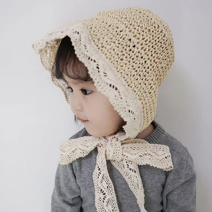 Chapeau d'été en dentelle pour bébé fille, casquette de plage, panama, princesse, bord large