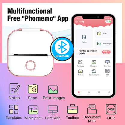 Phomemo-Mini imprimante thermique portable, imprimante d'étiquettes de poche BT sans fil, 203dpi, impression allergique 53mm, T02