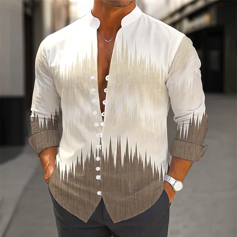 Chemise à manches longues pour hommes, transfrontalière d'été, imprimé bambou 3D, fleur, Vintage, col rabattable, manches longues, boutons