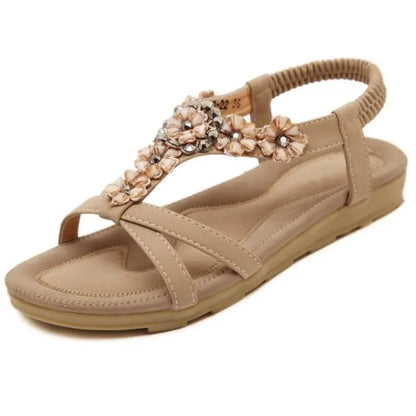 TIMETANG-Sandales confortables à talons plats pour femmes, chaussures d'été de grande taille, style bohème, fleurs, biscuits, chaussures de plage pour dames