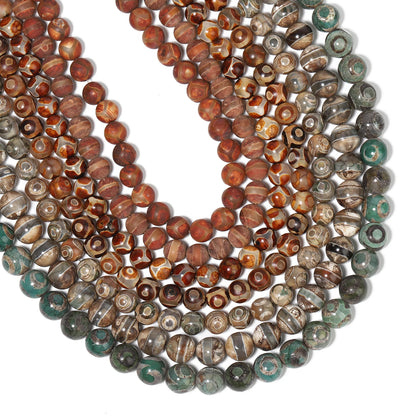 Perles rondes de football tibétaines en pierre naturelle d'agate DZI, 8mm 10mm, entretoise ample ronde pour la fabrication de bijoux, accessoires de bracelet à faire soi-même